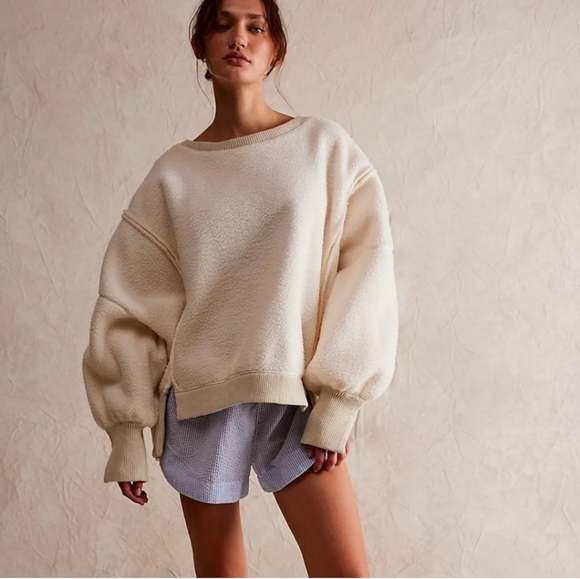 Free‎ People Cozy Camden Cream white fuzzy sherpa sweater